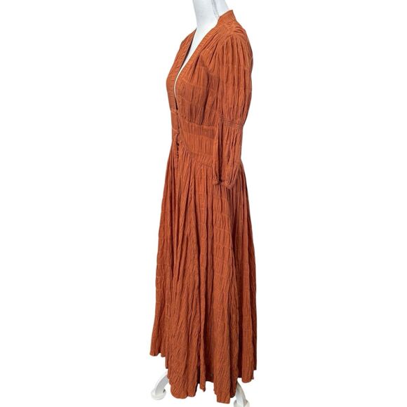 CULT GAIA Willow Ruched Panelled Cotton Blend Dress In Spice Size M - Picture 9 of 14